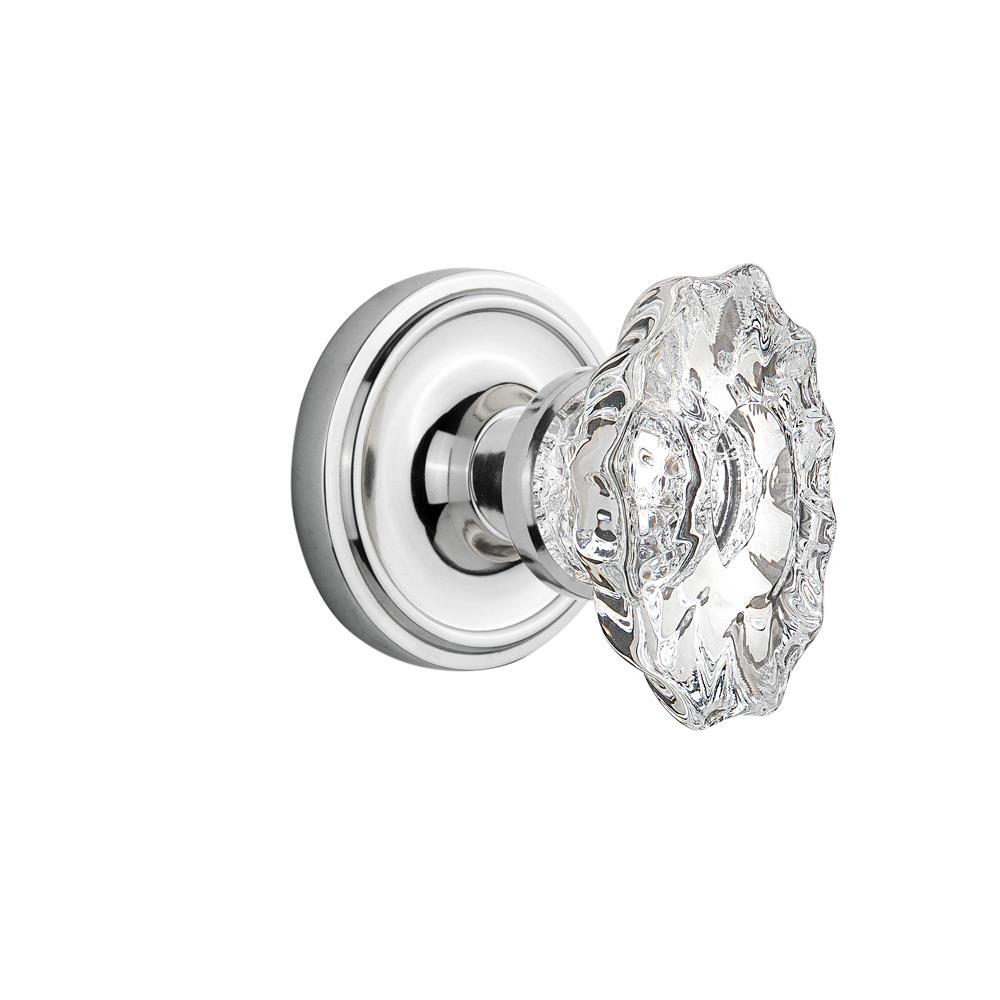 Nostalgic Warehouse CLACHA Complete Mortise Lockset Classic Rosette with Chateau Knob in Bright Chrome